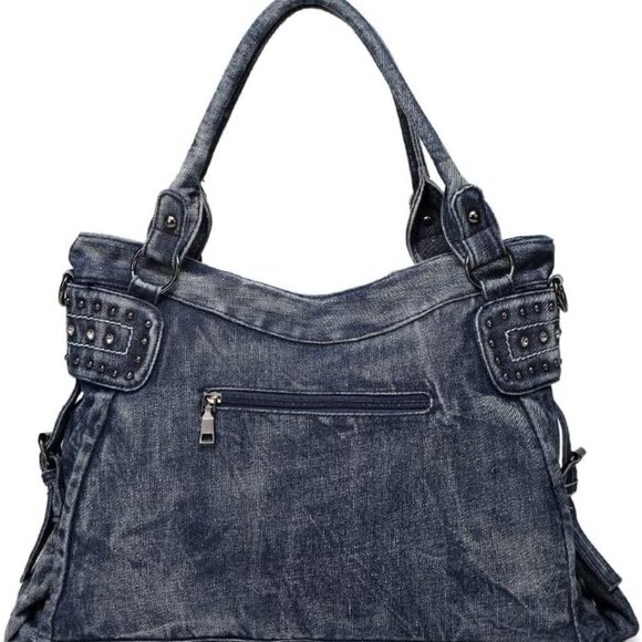 Retro Denim Hobo Bag for Women Large Capacity Jeans y2k Handbag Shoulder Bag Riv - Picture 4 of 6